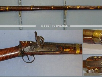 MASSIVE**5 FEET 10 INCHES**C1820 North African / Arab .750 Musket Bore Percussion Jezail Musket With Wood Stock Ornately Decorated With Polished Bone Inlays. Sn 23193 Muzzleloader .75 Cal Muzzleloader Rifle