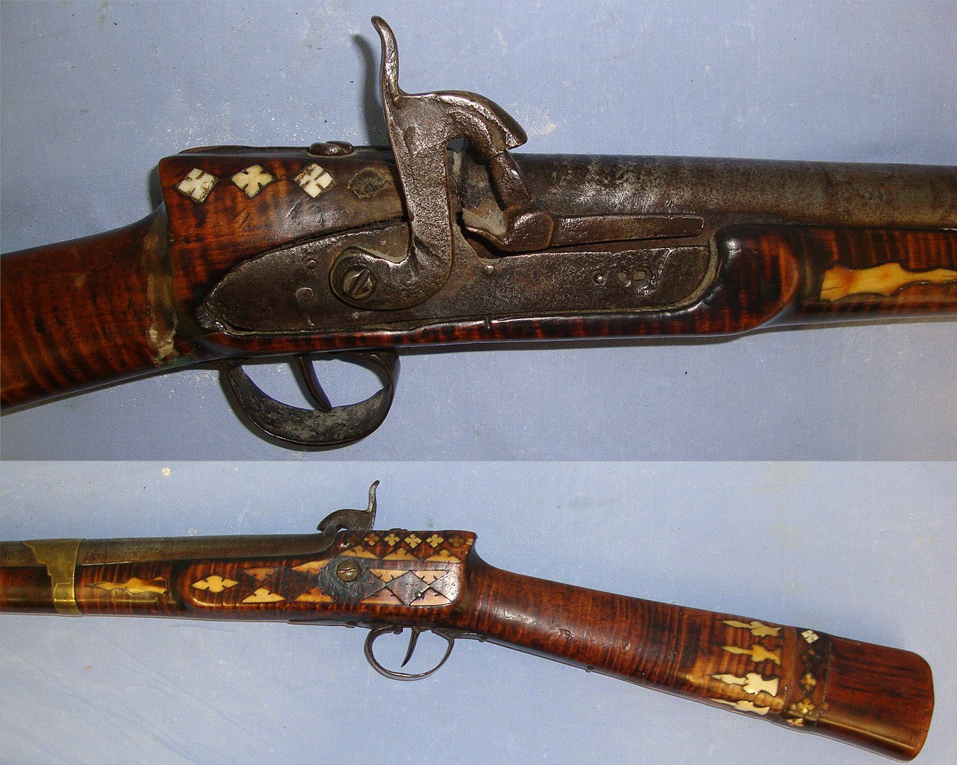 MASSIVE**5 FEET 10 INCHES**C1820 North African / Arab .750 Musket Bore Percussion Jezail Musket  With Wood Stock Ornately Decorated With Polished Bone Inlays. Sn 23193 Muzzleloader .75 Cal Muzzleloader Rifle