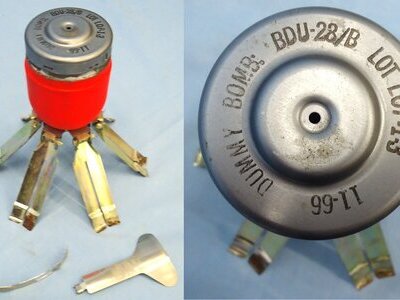 INERT DEACTIVATED. American, Vietnam War Period, 1966 Dated, BDU-28/B DRILL cluster bomblet. O 2218 INERT DEACTIVATED. American, Vietnam War Period, 1966 Dated, BDU-28/B DRILL cluster bomblet. O 2218 Various Other Ammunition
