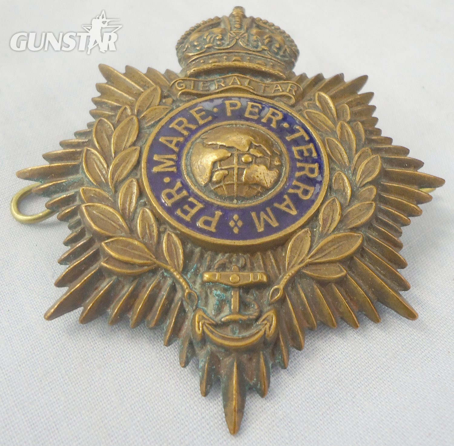 Royal Marines Corps Enamel Sergeants NCOs Helmet Plate Cap Badge. 22434:13. Royal Marines Corps Enamel Sergeants NCOs Helmet Plate Cap Badge. 22434:13.  Antique & Militaria