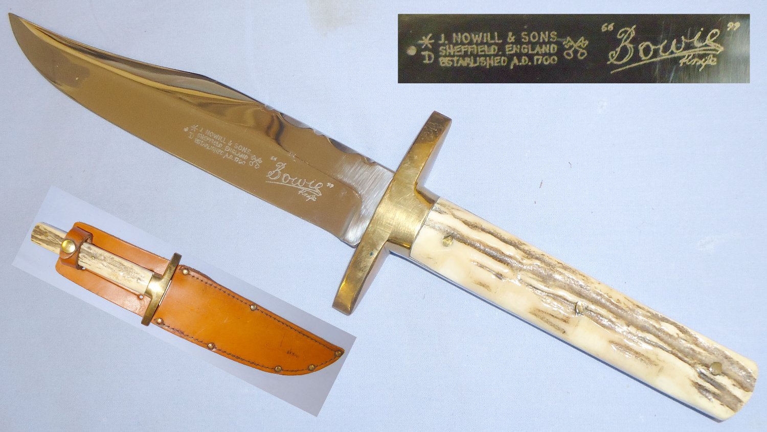 Bowie Knife & Sheath by John Nowill & Sons of Sheffield. ED 2536. Hunting Knive