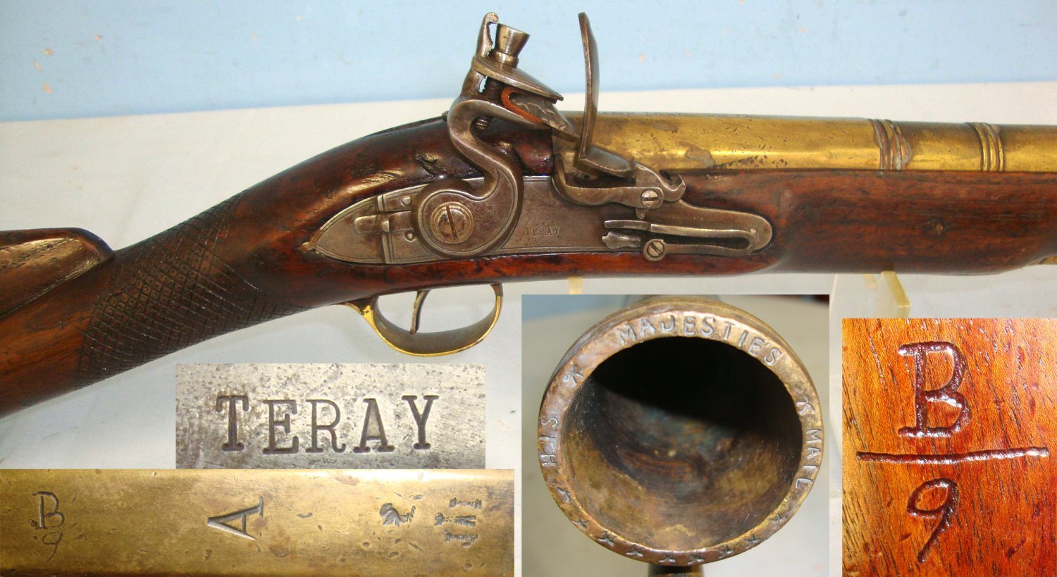 VERY RARE**1801 Dated Irish Dublin His Majesties Mail Coach Guard’s Brass Barrelled Flintlock Blunderbuss By Teray Dublin With Matching Coach Or Weapon Number B/9. Sn 22902 Muzzleloader None