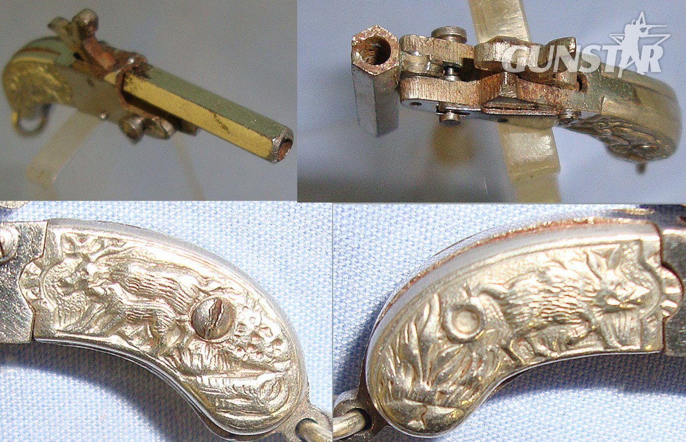 MINIATURE**EXPERTLY CRAFTED**Austrian Late 19th Century Break Action Pin Fire Metal Pistol With Wild Boar In The Field Decorated German Silver Grips. Sn 23564:1 pin fire miniature Obsolete Single Shot