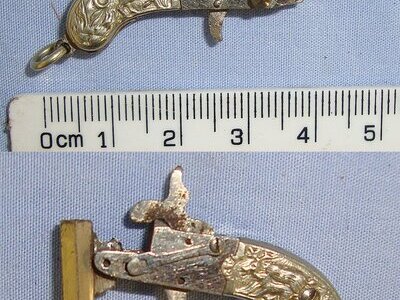 MINIATURE**EXPERTLY CRAFTED**Austrian Late 19th Century Break Action Pin Fire Metal Pistol With Wild Boar In The Field Decorated German Silver Grips. Sn 23564:1 pin fire miniature Obsolete Single Shot