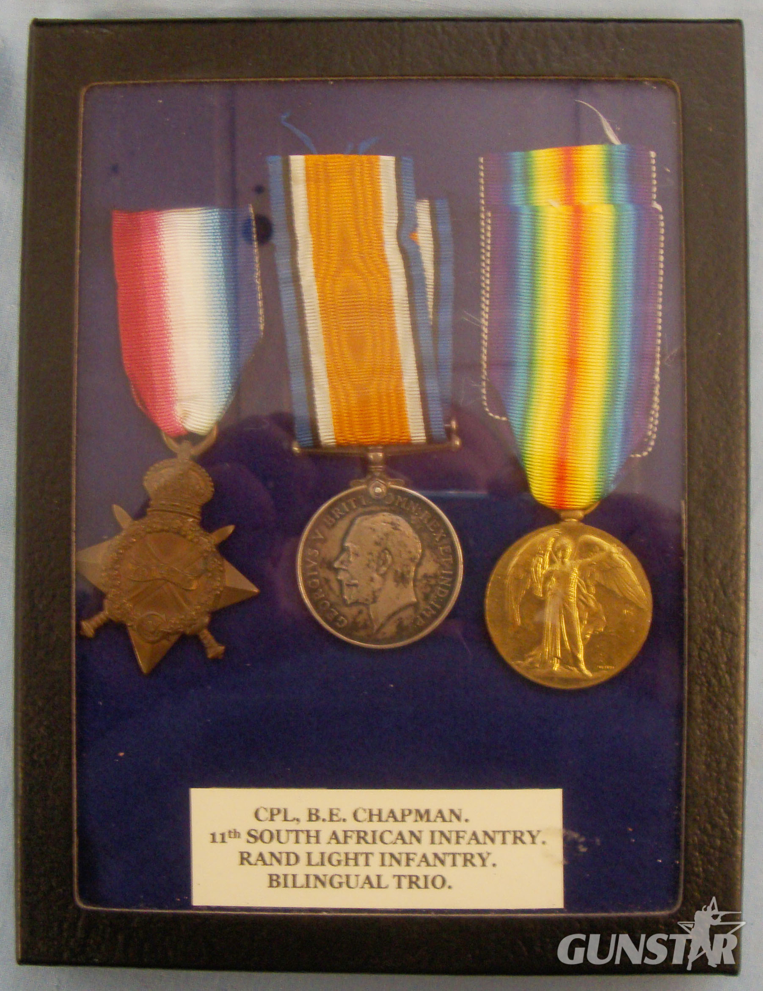  Bi-lingual WW1 Trio to Cpl B.E. Chapman 11th South African Infantry - Rand Light Infantry. Sn 7774. Bi-lingual WW1 Trio to Cpl B.E. Chapman 11th South African Infantry - Rand Light Infantry. Sn 7774. Antique & Militaria