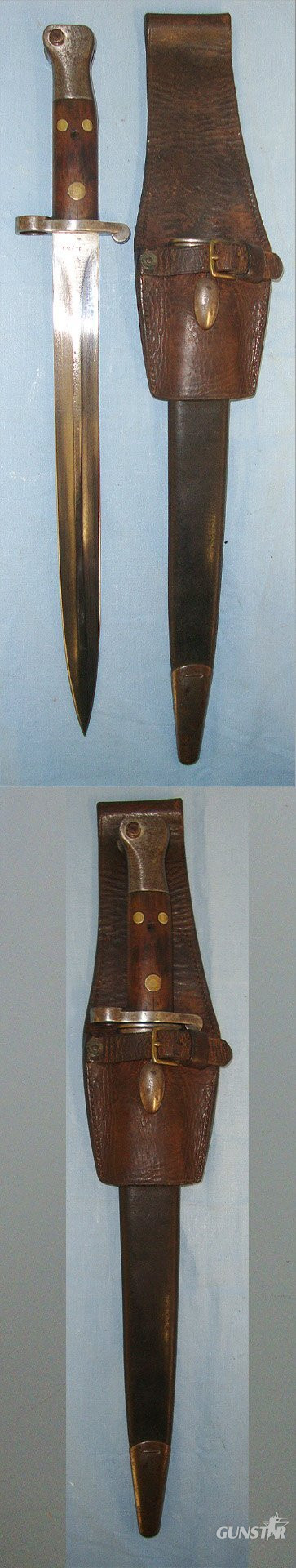 RARE**1889 Dated Boer War Era British WD 3 Rivet, 1st Type, 1st Pattern, P.1888 Lee Metford Bayonet, Scabbard & Leather Frog. Sn 23305  Bayonet in 