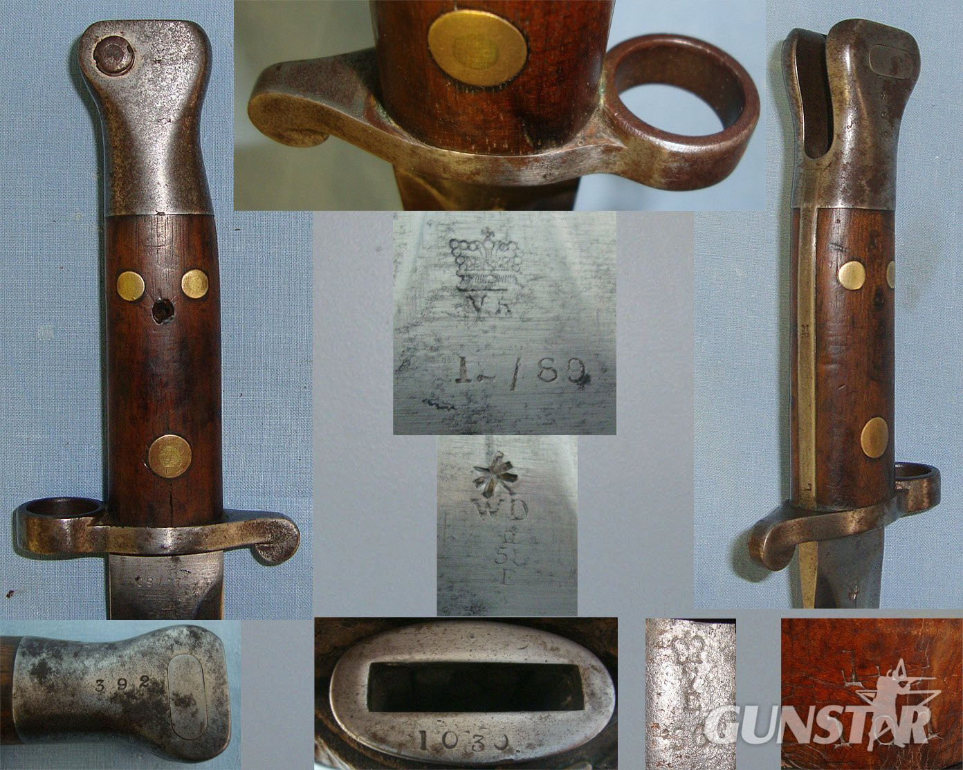 RARE**1889 Dated Boer War Era British WD 3 Rivet, 1st Type, 1st Pattern, P.1888 Lee Metford Bayonet, Scabbard & Leather Frog. Sn 23305  Bayonet