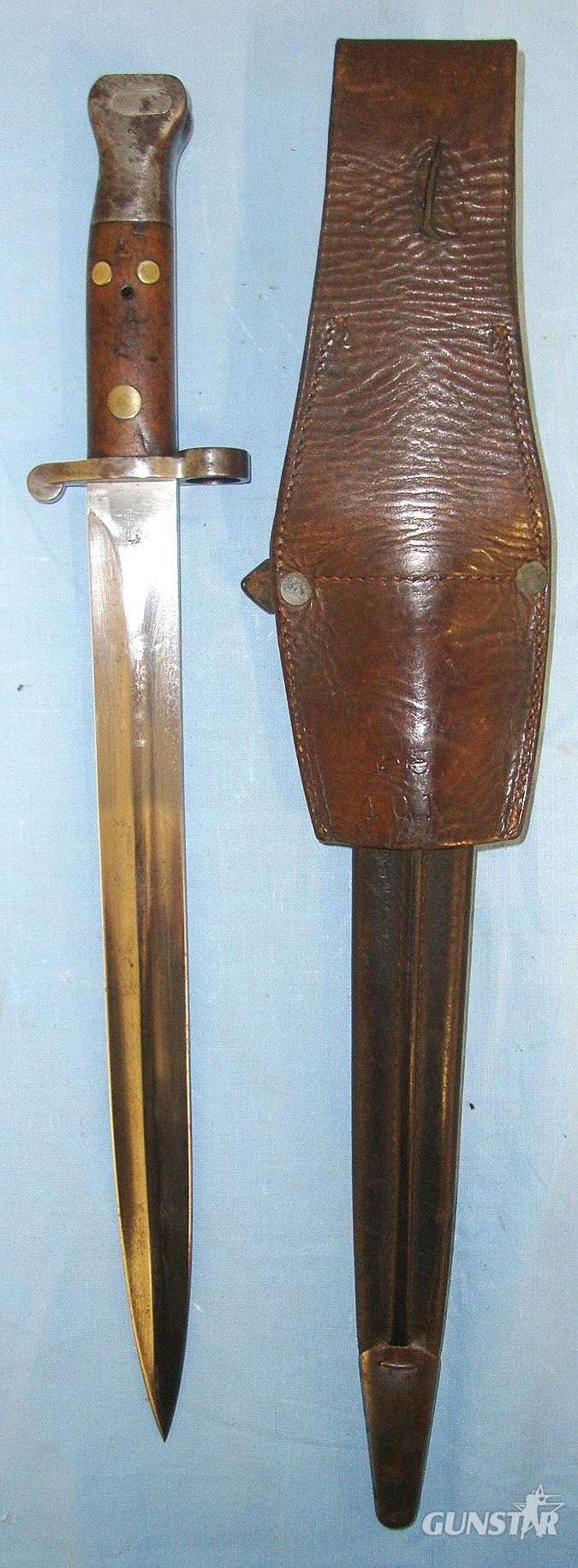  RARE**1889 Dated Boer War Era British WD 3 Rivet, 1st Type, 1st Pattern, P.1888 Lee Metford Bayonet, Scabbard & Leather Frog. Sn 23305  Bayonet