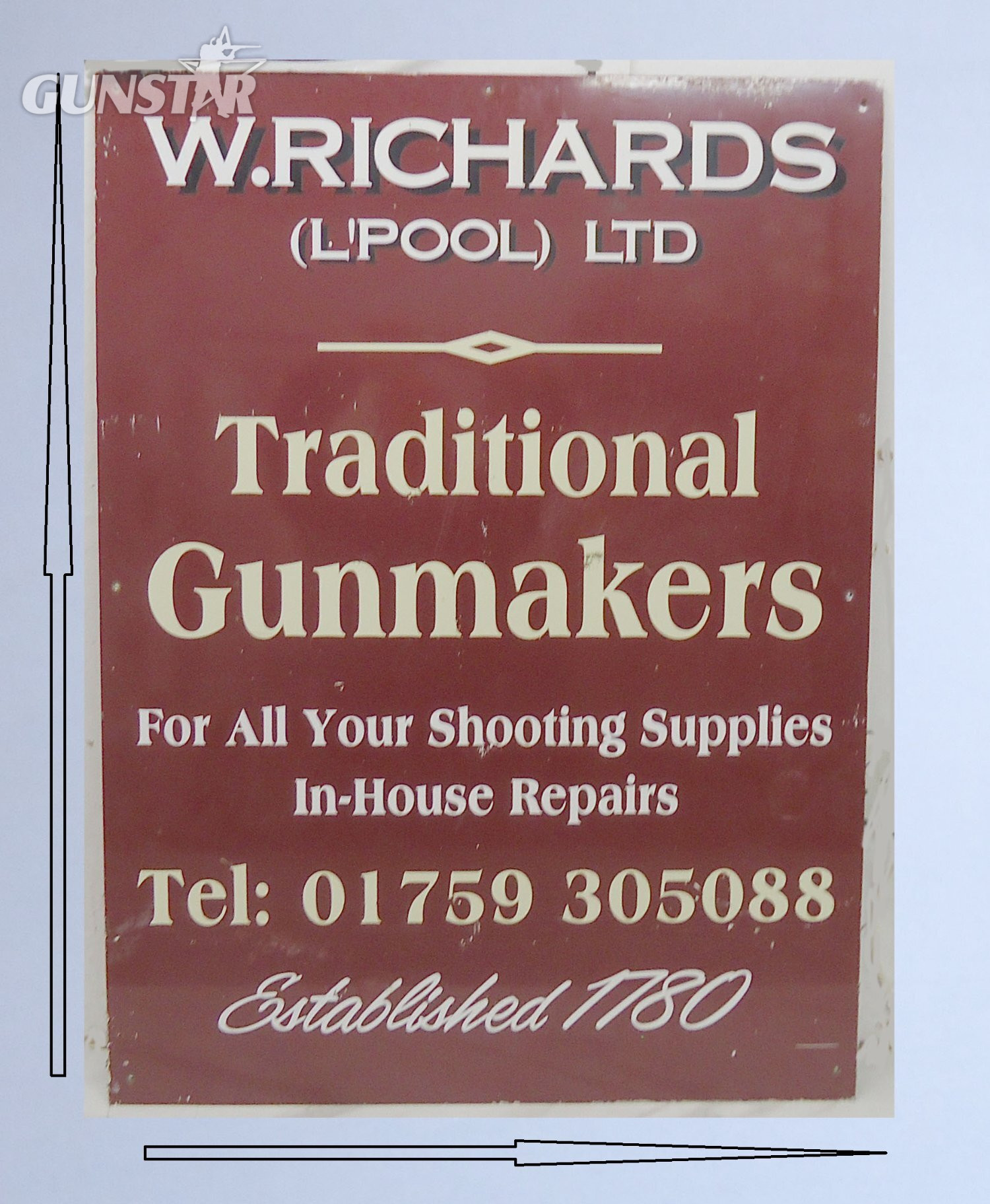 Large* W.Richards Ltd Gunmakers (Liverpool Branch) Shop Sign. 22038. Large* W.Richards Ltd Gunmakers (Liverpool Branch) Shop Sign. 22038.  Other Accessory in 