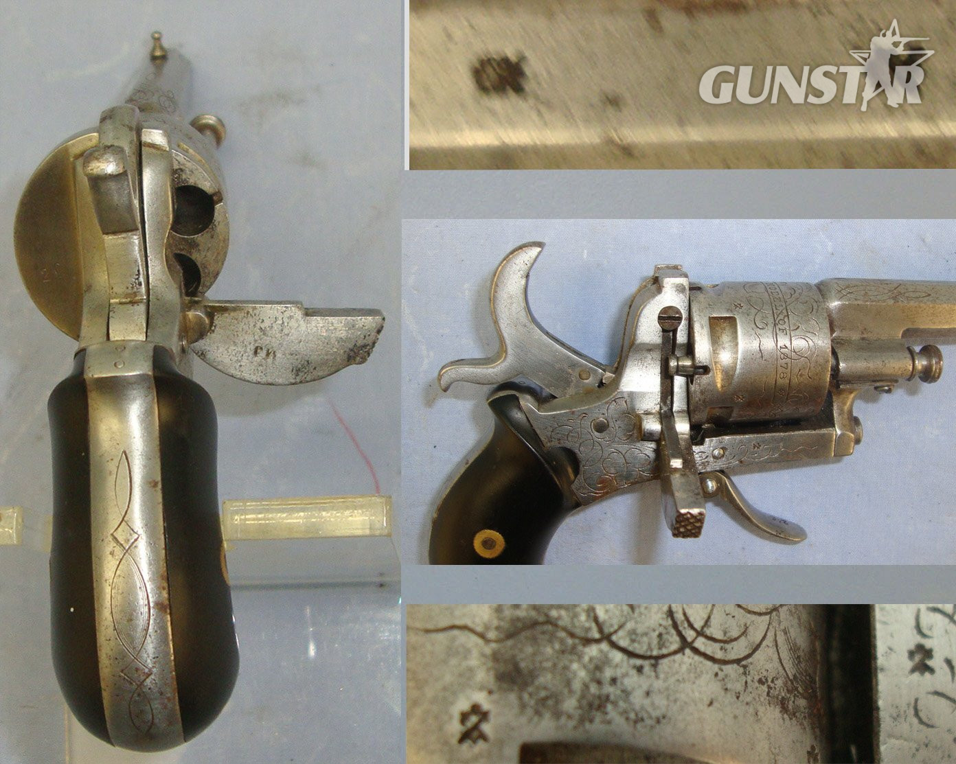 Liege Belgium ‘MJ’ Michel Jamar ‘The Guardian Model Of 1878’ 7mm Pinfire Obsolete Calibre 5 Shot Revolver With Folding Trigger & Captive Ejector Rod. A 1123 With Folding Trigger & Captive Ejector Rod. A 1123 7mm Revolver in 