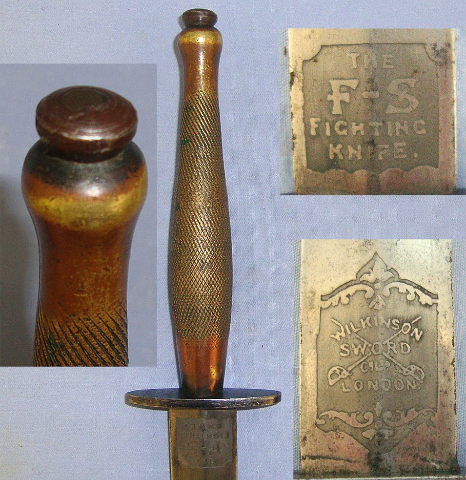 RARE**WW2 British Wilkinson Sword London 2nd Pattern Fairbairn Sykes FS Commando Fighting Knife With Double Etched & Blued Panels Blade & Scabbard. Sn 23484:50 Knive