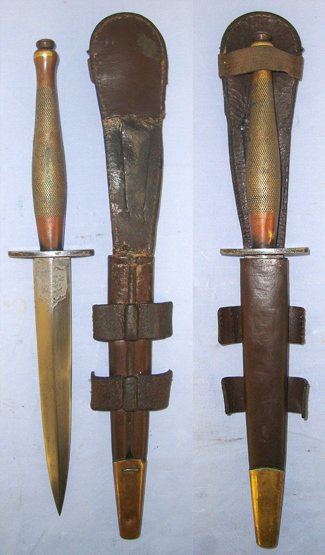 RARE**WW2 British Wilkinson Sword London 2nd Pattern Fairbairn Sykes FS Commando Fighting Knife With Double Etched & Blued Panels Blade & Scabbard. Sn 23484:50 Knive