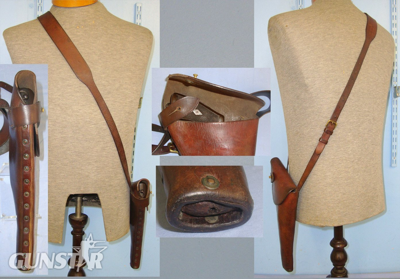  VERY RARE**WW1 Era British Royal Navy Air Service (RNAS) Pilot Officer\\\'s Brown Leather Holster For Webley .455 Service Revolvers By PHD & .455 Semi Auto Pistols With Cross Belt. L 279 Care & Storage