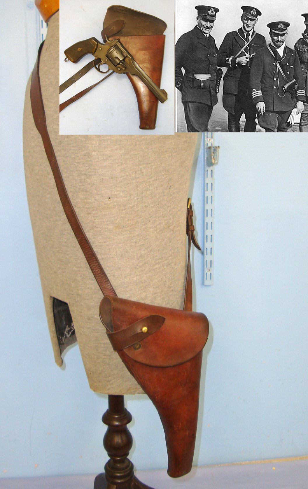 VERY RARE**WW1 Era British Royal Navy Air Service (RNAS) Pilot Officer\\\'s Brown Leather Holster For Webley .455 Service Revolvers By PHD & .455 Semi Auto Pistols With Cross Belt. L 279 Care & Storage