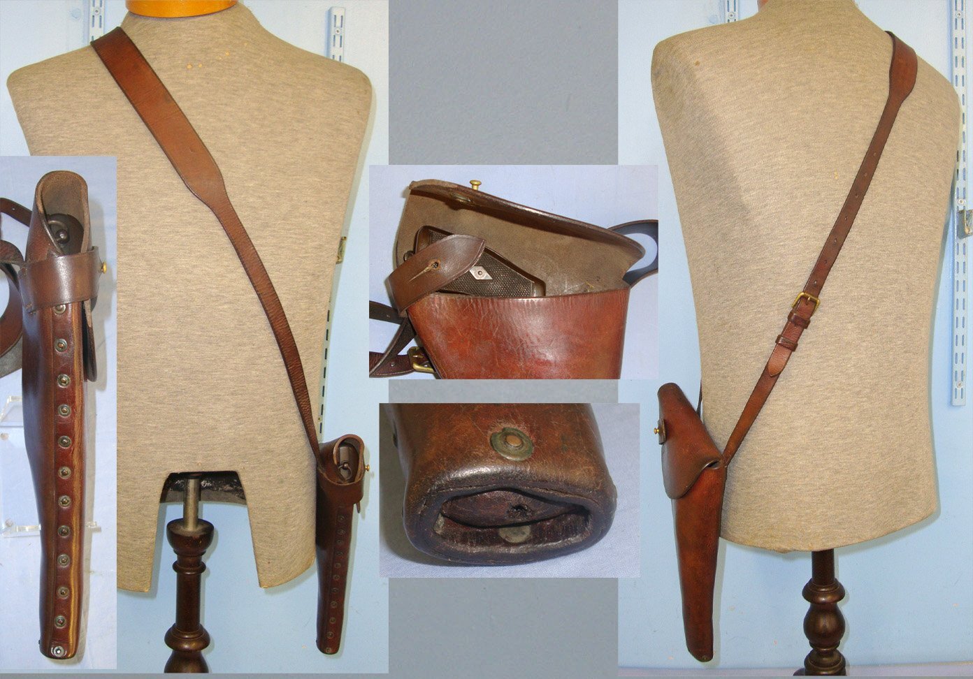  VERY RARE**WW1 Era British Royal Navy Air Service (RNAS) Pilot Officer\\\'s Brown Leather Holster For Webley .455 Service Revolvers By PHD & .455 Semi Auto Pistols With Cross Belt. L 279 Care & Storage