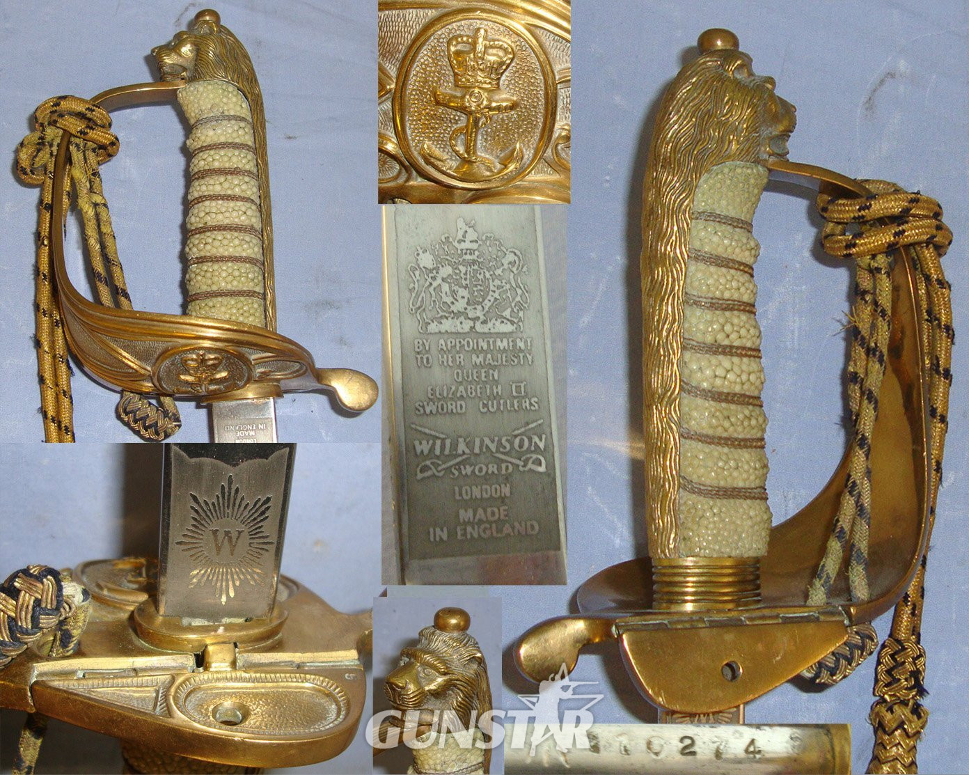 Post 1952 QE II British WD Pattern 1827 Wilkinson Sword Royal Navy Officer’s Sword With Etched Blade Bullion Cord, Portepee and Scabbard. Sn 22120 Sword