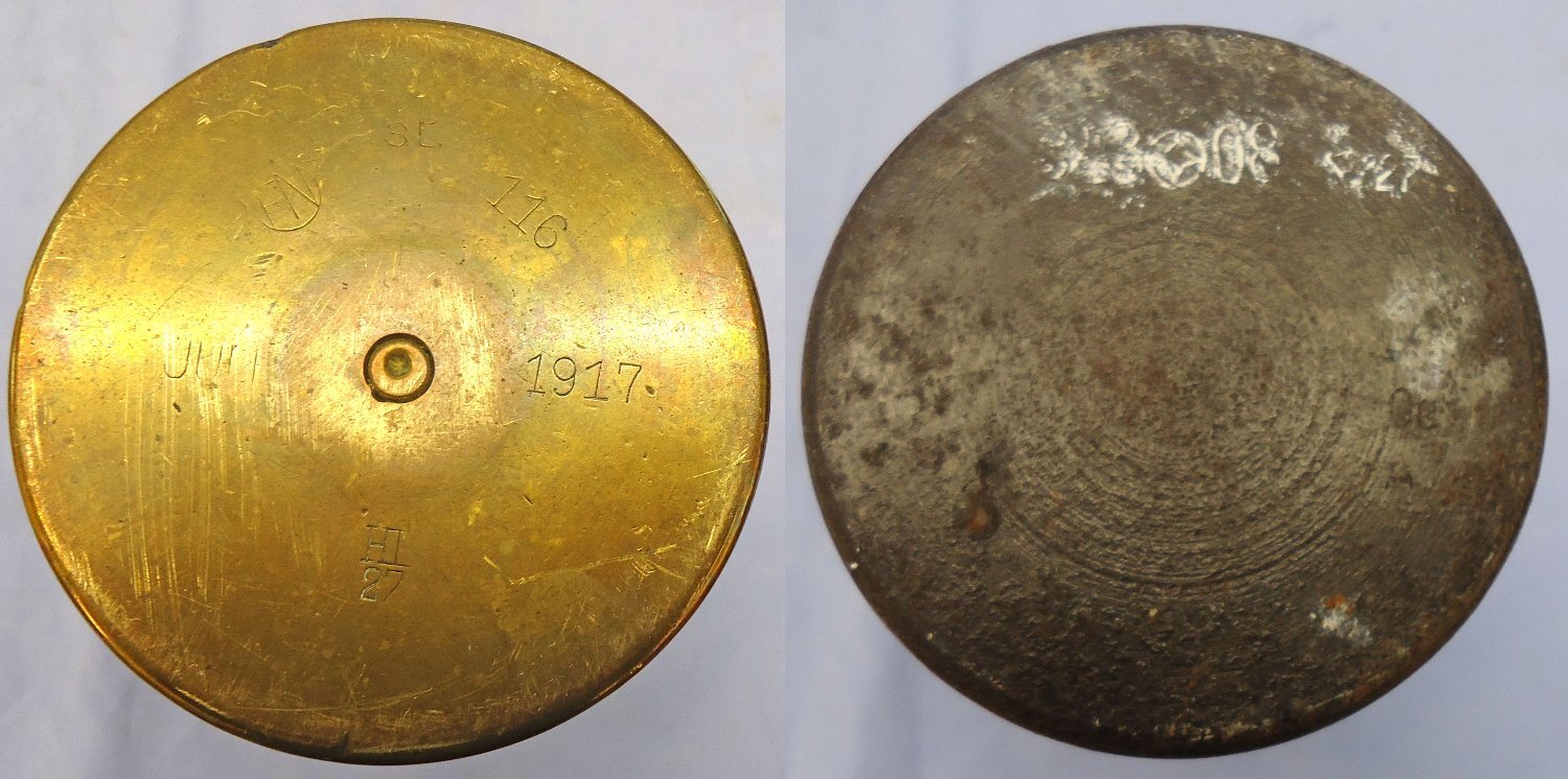 INERT DEACTIVATED. German WW1, 1917 Dated, 77mm (77x229R) (Bring Back) Shrapnel Round. O 2422 INERT DEACTIVATED. German WW1, 1917 Dated, 77mm (77x229R) (Bring Back) Shrapnel Round. O 2422 Various Other Ammunition