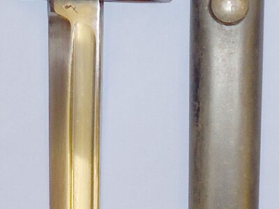 WWII British No5 MkI Bayonet and No5 MkI Scabbard by Wilkinson. 21543. Bayonet