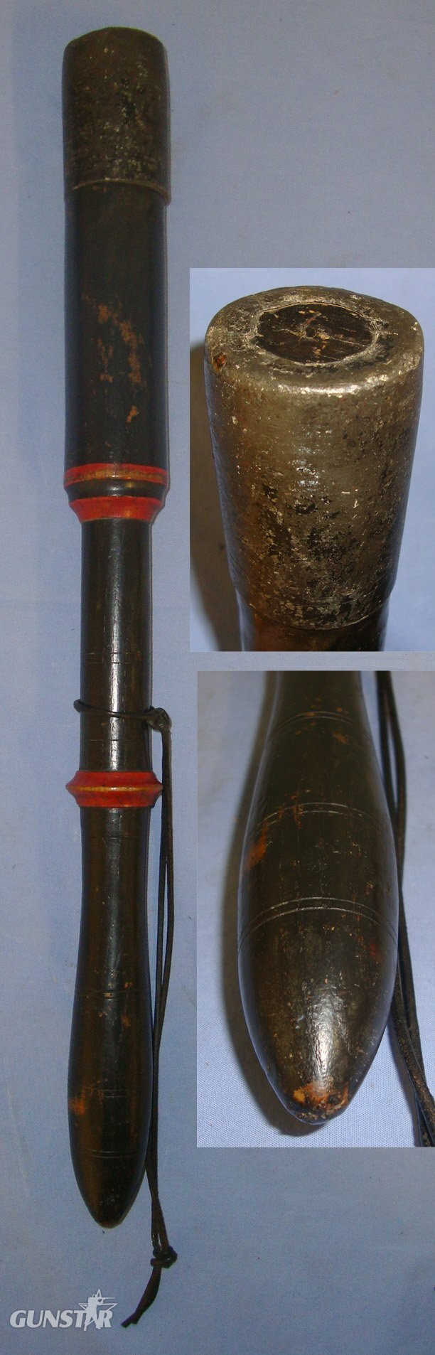  1830-1837 British William IV Hand Painted Ebonised Wood Police Constabulary Tip Staff / Truncheon With Weighted Lead Cudgel Cap. Sn 21387  Antique & Militaria