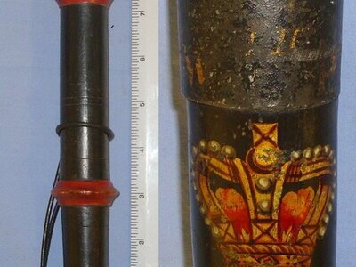 1830-1837 British William IV Hand Painted Ebonised Wood Police Constabulary Tip Staff / Truncheon With Weighted Lead Cudgel Cap. Sn 21387  Antique & Militaria
