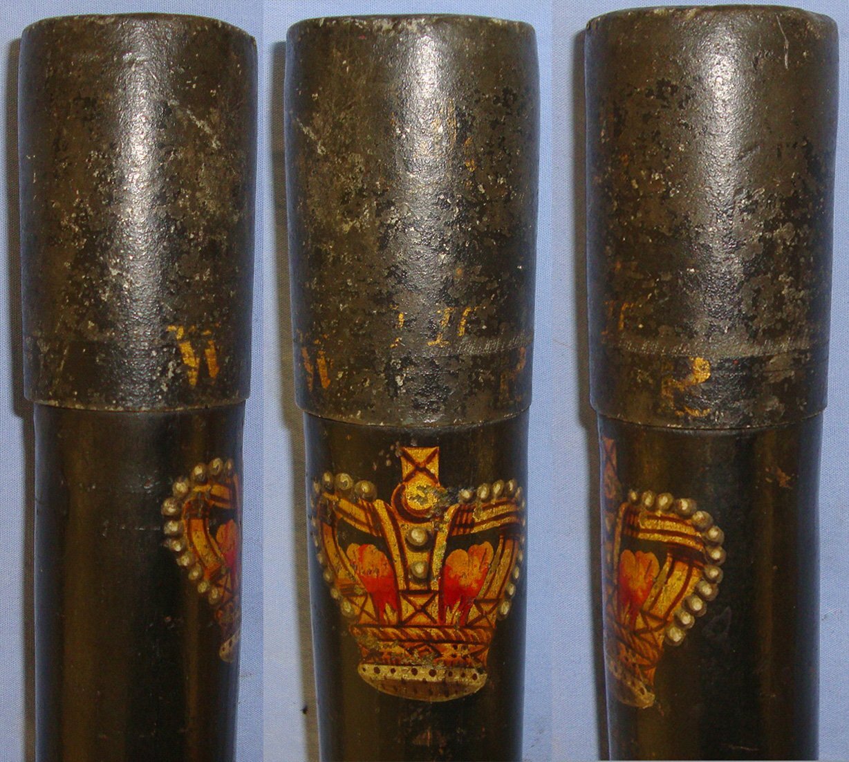 1830-1837 British William IV Hand Painted Ebonised Wood Police Constabulary Tip Staff / Truncheon With Weighted Lead Cudgel Cap. Sn 21387  Antique & Militaria