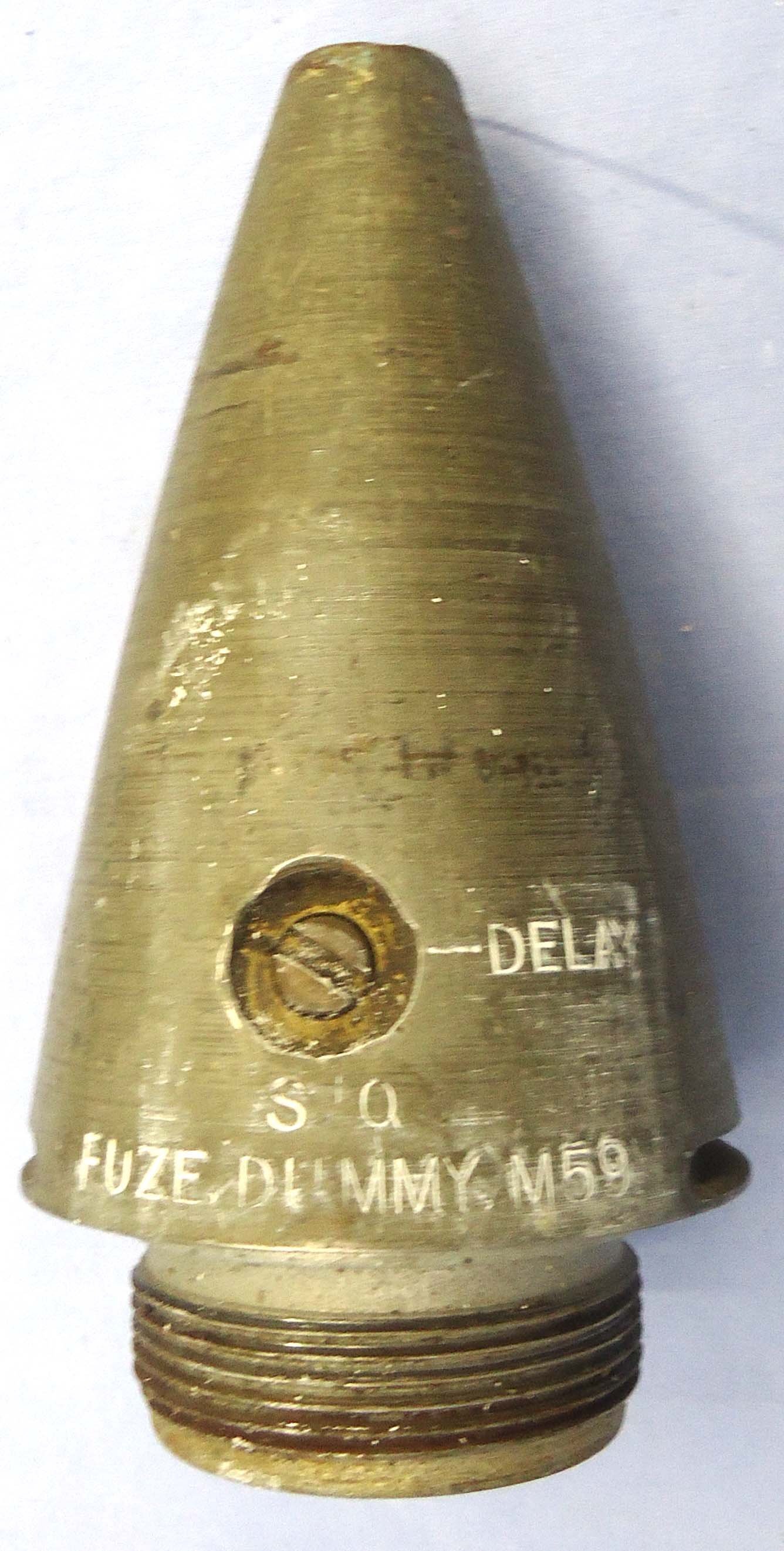WW2, American 75mm (75x350R) Steel and Brass, weighted DRILL M48 High Explosive Round with a DRILL M59 Super Quick Fuze for the Sherman M4 Tank. O 2421 WW2, American 75mm (75x350R) Steel and Brass, weighted DRILL M48 High Explosive Round with a DRILL M59 Super Quick Fuze for the Sherman M4 Tank. O 2421 Various Other Ammunition 
