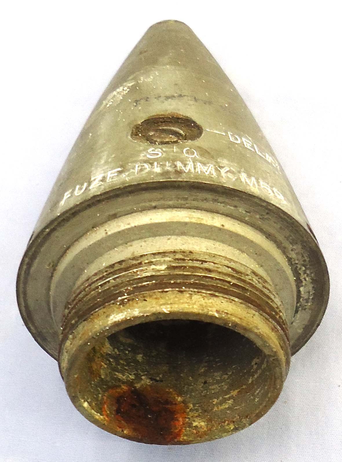 {CATEGORY} - WW2, American 75mm (75x350R) Steel and Brass, weighted DRILL M48 High Explosive Round with a DRILL M59 Super Quick Fuze for the Sherman M4 Tank. O 2421 WW2, American 75mm (75x350R) Steel and Brass, weighted DRILL M48 High Explosive Round with a DRILL M59 Super Quick Fuze for the Sherman M4 Tank. O 2421 Various Other Ammunition in 