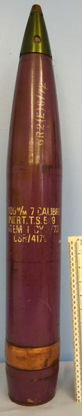 INERT DEACTIVATED. British, Experimental, Unfired, 1971 Dated, 105mm L118 Light Gun 7 Calibre Long, High Explosive (HE) Projectile. - O 1812 INERT DEACTIVATED. British, Experimental, Unfired, 1971 Dated, 105mm L118 Light Gun 7 Calibre Long, High Explosive (HE) Projectile. - O 1812  Other Ammunition - {CATEGORY}
