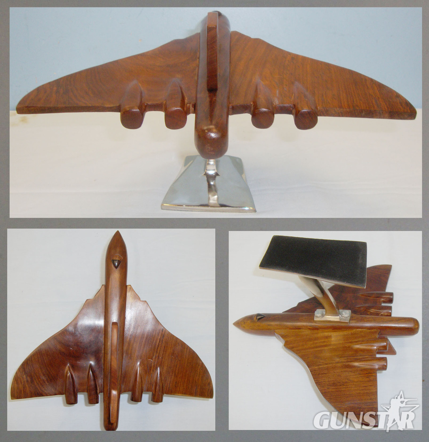 Handcrafted Mahogany Model of The Vulcan Bomber on a Chrome Desk stand. 20789 Handcrafted Mahogany Model of The Vulcan Bomber on a Chrome Desk stand. 20789 Other Accessory