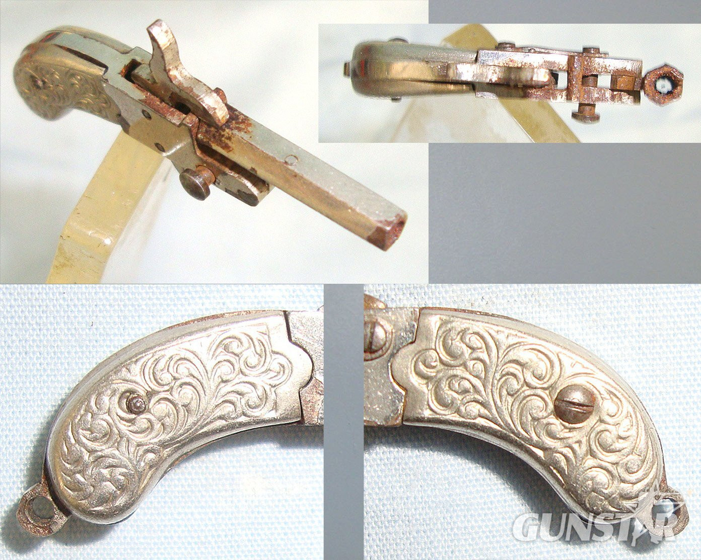 MINIATURE**EXPERTLY CRAFTED**Austrian Form Late 19th Century Break Action Pin Fire Metal Pistol With Foliate Decorated German Silver Grips. Sn 23564:5 miniature pistol Obsolete Single Shot