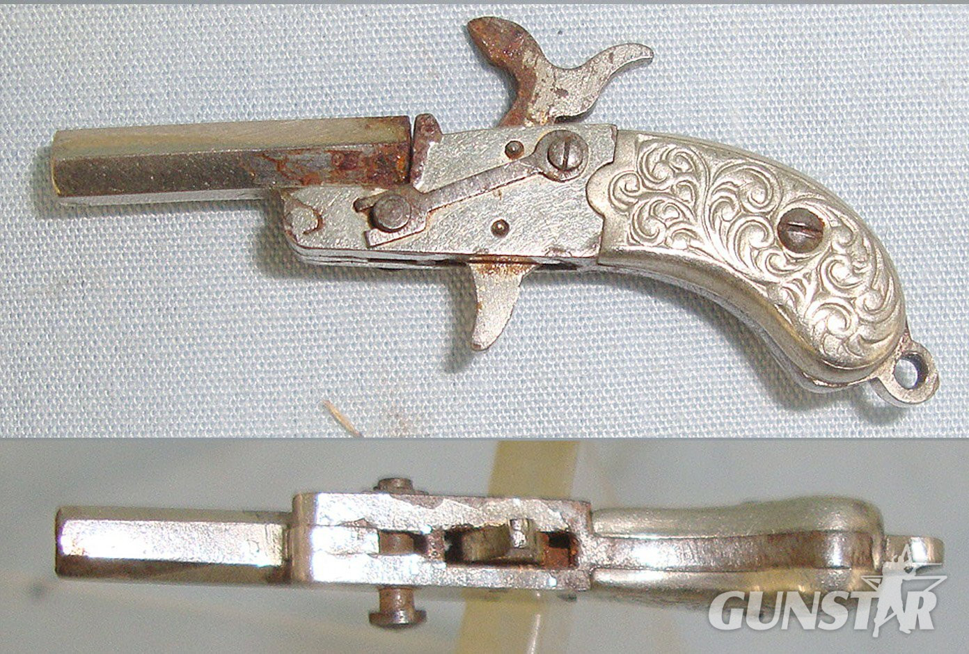  MINIATURE**EXPERTLY CRAFTED**Austrian Form Late 19th Century Break Action Pin Fire Metal Pistol With Foliate Decorated German Silver Grips. Sn 23564:5 miniature pistol Obsolete Single Shot