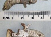 MINIATURE**EXPERTLY CRAFTED**Austrian Form Late 19th Century Break Action Pin Fire Metal Pistol With Foliate Decorated German Silver Grips. Sn 23564:5 miniature pistol Obsolete Single Shot