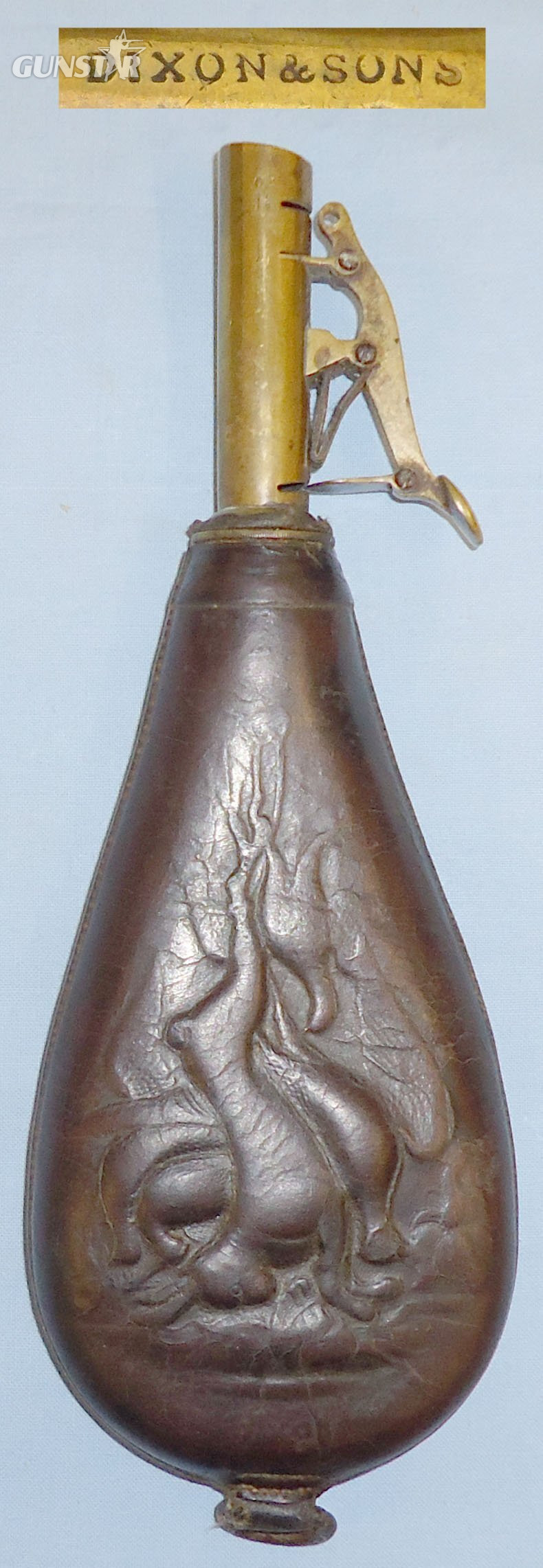 c1830-1833 James Dixon & Sons Leather and Brass Knuckle Joint Lever Black Powder Pouch. 22032. c1830-1833 James Dixon & Sons Leather and Brass Knuckle Joint Lever Black Powder Pouch. 22032.  Other Accessory in 
