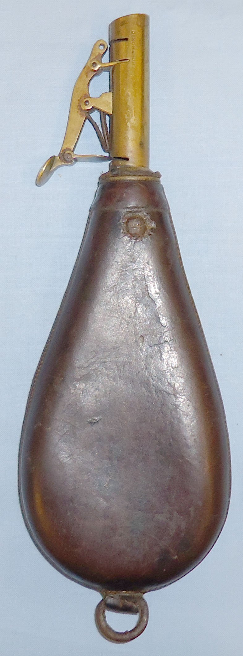  c1830-1833 James Dixon & Sons Leather and Brass Knuckle Joint Lever Black Powder Pouch. 22032. c1830-1833 James Dixon & Sons Leather and Brass Knuckle Joint Lever Black Powder Pouch. 22032.  Other Accessory