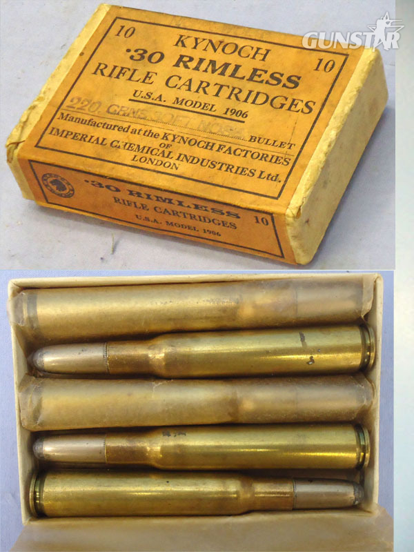 Kynoch INERT DEACTIVATED. British, Original, 10 Round Carton Of Kynoch .30 Rimless Rifle Cartridges For The U.S.A. Model 1906. Sn - 20942:3  Other Ammunition in 