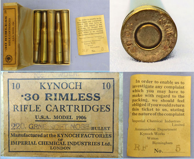 Kynoch INERT DEACTIVATED. British, Original, 10 Round Carton Of Kynoch .30 Rimless Rifle Cartridges For The U.S.A. Model 1906. Sn - 20942:3  Other Ammunition
