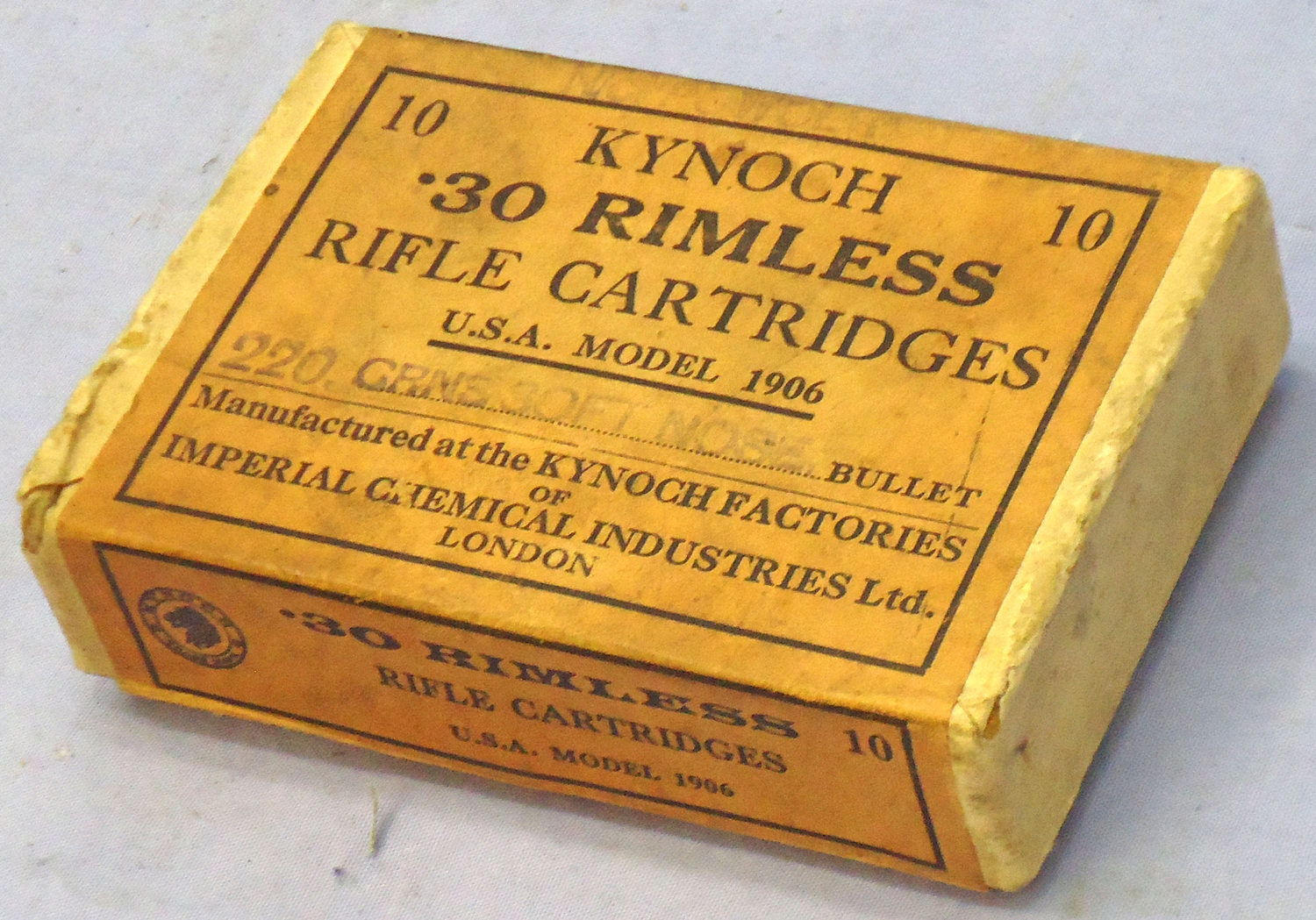 Kynoch INERT DEACTIVATED. British, Original, 10 Round Carton Of Kynoch .30 Rimless Rifle Cartridges For The U.S.A. Model 1906. Sn - 20942:3  Other Ammunition - {CATEGORY} in 