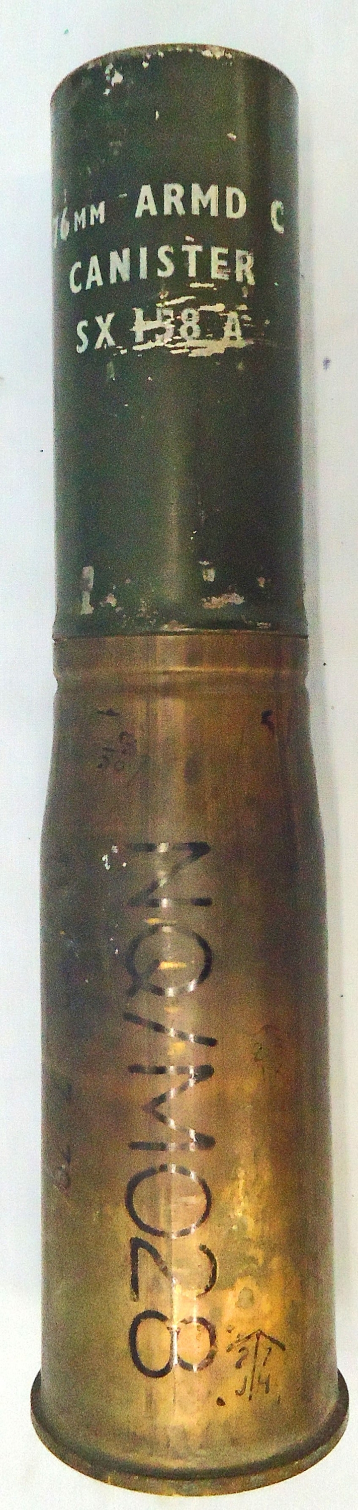 INERT DEACTIVATED. Rare, MINT, British, 1969 Dated, 76mm ARMDC (76.2x230R) L21A1, Canister Round For The Scorpion light Tank and Saladin Armoured Car. - O 2011 INERT DEACTIVATED. Rare, MINT, British, 1969 Dated, 76mm ARMDC (76.2x230R) L21A1, Canister Round For The Scorpion light Tank and Saladin Armoured Car. - O 2011  Other Ammunition - {CATEGORY} in 