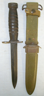 WW2 Era U.S Army M4 Knife Bayonet By Utica For M1 Carbines & Early M8A1 Scabbard By VP Co (Victory Plastics Company). Bayonet