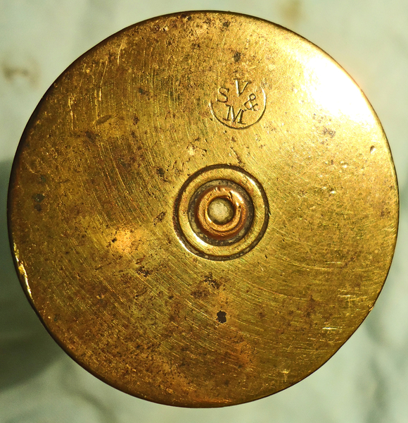 {CATEGORY} - DEACTIVATED INERT. British Boer War Era, Vickers Son & Maxim 37mm (37 x 94R) Pom Pom Nose Fused HE (High Explosive) Round - O 1813 DEACTIVATED INERT. British Boer War Era, Vickers Son & Maxim 37mm (37 x 94R) Pom Pom Nose Fused HE (High Explosive) Round - O 1813  Other Ammunition in 