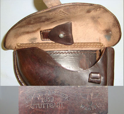  Auwarter & Bubeck Stuttgart German Officer\'s Leather Hard Case Holster For Luger 9mm Parabellum Pistols By  Care & Storage