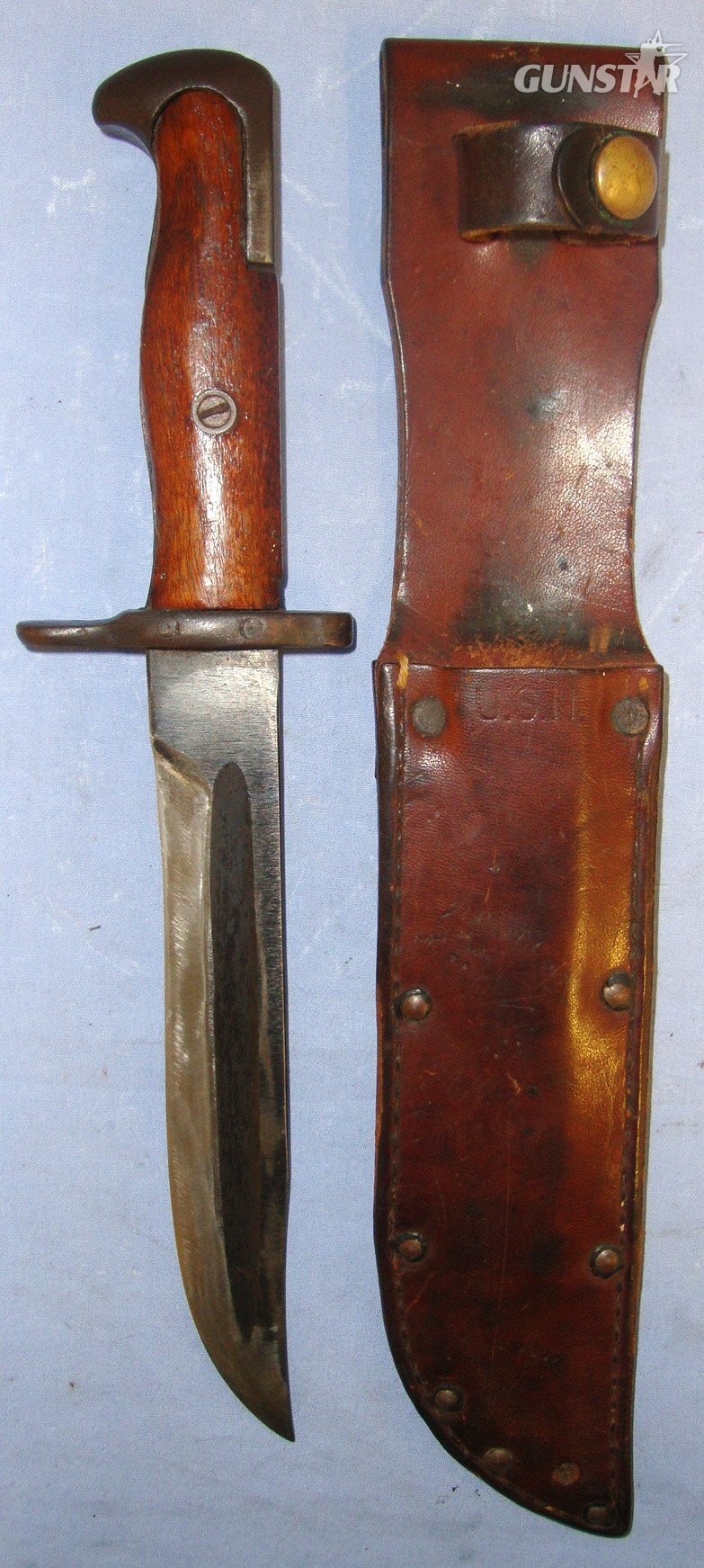 WW2 Pacific Theatre USMC M1 Garand Rifle Bayonet Period Converted To Fighting Knife With Period USN Ka-Bar Scabbard. Sn 22121 Sword