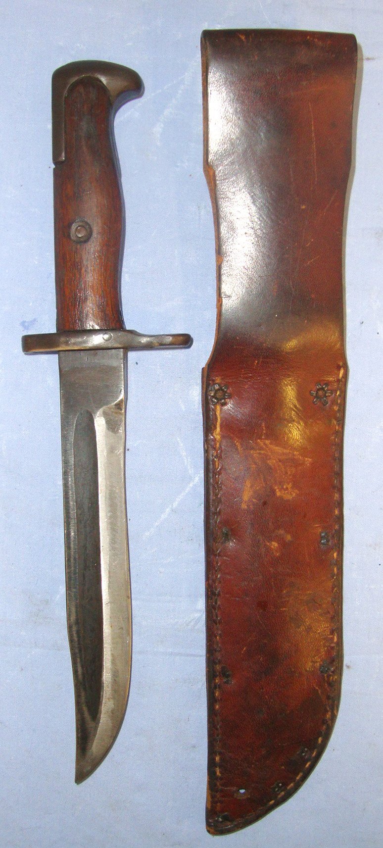 WW2 Pacific Theatre USMC M1 Garand Rifle Bayonet Period Converted To Fighting Knife With Period USN Ka-Bar Scabbard. Sn 22121 Sword