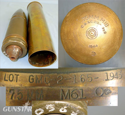  INERT DEACTIVATED WW2 U.S. 1943 & 1944 Dated U.S. 75mm (75x350R) Base Fused M61A INERT DEACTIVATED WW2 U.S. 1943 & 1944 Dated U.S. 75mm (75x350R) Base Fused M61A Antique & Militaria