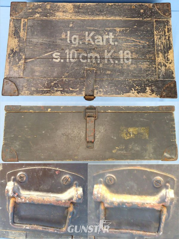  German, WW2, Large Cartridge Charge, Wooden Ammunition Box for the S.10cm K18 Heavy field gun. - O 2222 German, WW2, Large Cartridge Charge, Wooden Ammunition Box for the S.10cm K18 Heavy field gun. - O 2222  Other Ammunition