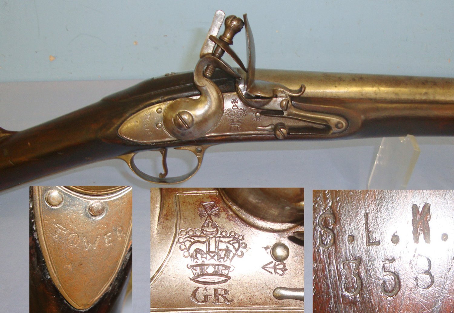 NAPOLEONIC WARS ERA**Georgian British Enfield Tower India Pattern Brown Bess .700 Calibre Flintlock Musket Regiment Marked ‘SLM’ (Possibly South Lancashire Militia) With Original Period Socket Bayonet. Sn 21265 brown bess Muzzleloader Various Rifle