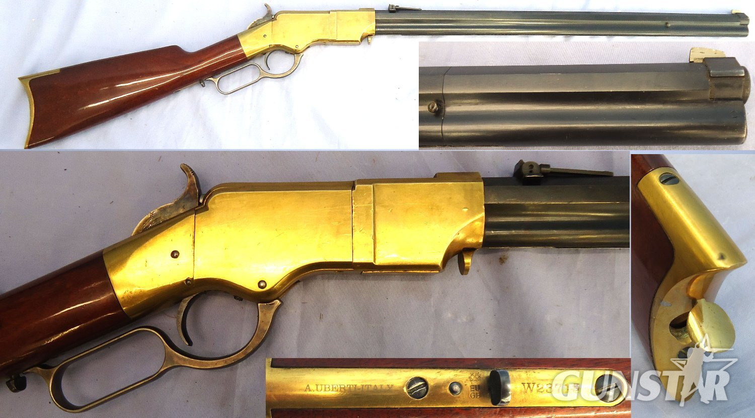 Italian Uberti .45 Colt, 1860 Henry Brass Framed Yellow Boy Rifle. **UK/EU 2018 DEACTIVATION CERTIFICATED** Sn 23484:118 Italian Uberti .45 Colt, 1860 Henry Brass Framed Yellow Boy Rifle. **UK/EU 2018 DEACTIVATION CERTIFICATED** Sn 23484:118 Lever Action Various Rifle in 