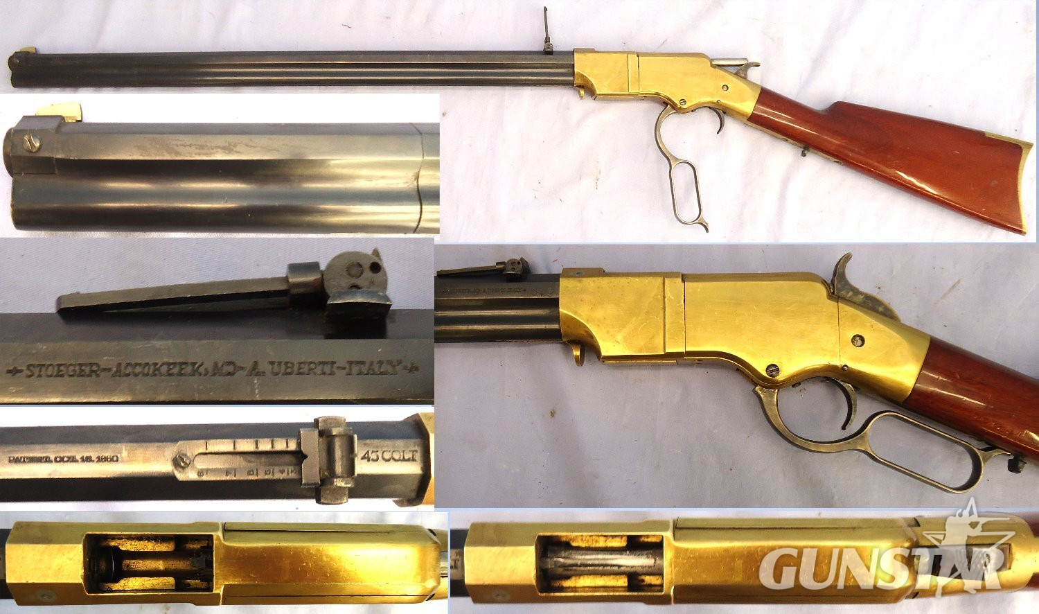 Italian Uberti .45 Colt, 1860 Henry Brass Framed Yellow Boy Rifle. **UK/EU 2018 DEACTIVATION CERTIFICATED** Sn 23484:118 Italian Uberti .45 Colt, 1860 Henry Brass Framed Yellow Boy Rifle. **UK/EU 2018 DEACTIVATION CERTIFICATED** Sn 23484:118 Lever Action Various Rifle
