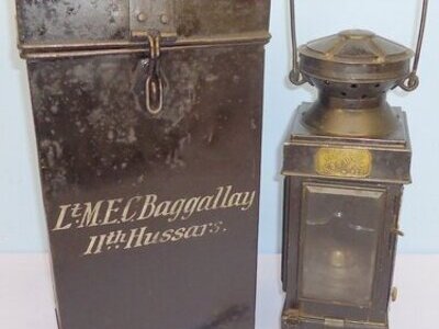 WWI British Officers Trench/Campaign Lantern and Case to Lt M.E.C. Baggallay of the 11th Hussars. 21584. WWI British Officers Trench/Campaign Lantern and Case to Lt M.E.C. Baggallay of the 11th Hussars. 21584.  Antique & Militaria