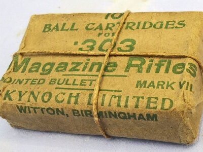 INERT DEACTIVATED. Scarce, British, WW1 Era, Kynoch, 10 Round, .303 Mark II Ball Round in a Mark VII Service Pack. - O 2306 INERT DEACTIVATED. Scarce, British, WW1 Era, Kynoch, 10 Round, .303 Mark II Ball Round in a Mark VII Service Pack. - O 2306 Various Other Ammunition